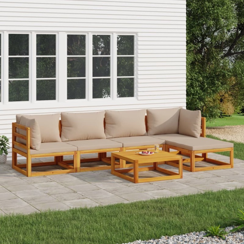 vidaXL 6-tlg. Garten-Lounge-Set mit Taupe Kissen Massivholz vidaXL 6-tlg. Garten-Lounge-Set mit Taupe Kissen Massivholz