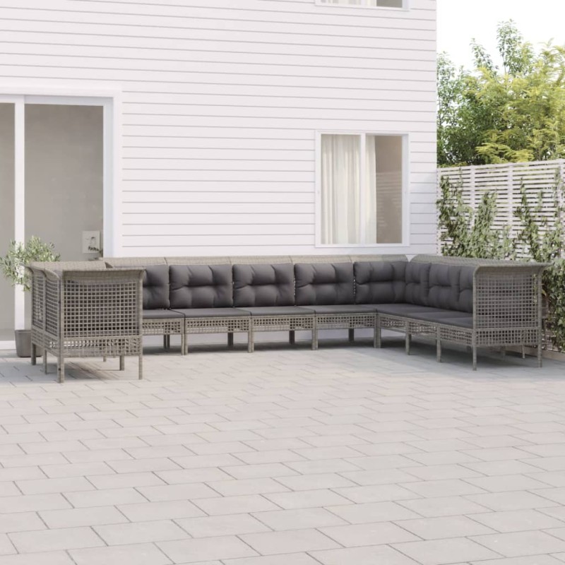 vidaXL 10-tlg. Garten-Lounge-Set mit Kissen Grau Poly Rattan vidaXL 10-tlg. Garten-Lounge-Set mit Kissen Grau Poly Rattan