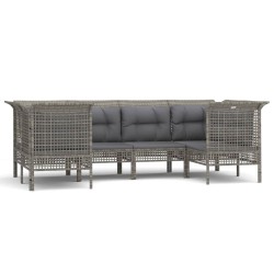 vidaXL 6-tlg. Garten-Lounge-Set mit Kissen Grau Poly Rattan