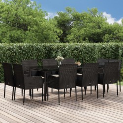 vidaXL 11-tlg. Garten-Essgruppe mit Kissen Schwarz Poly Rattan