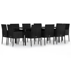 vidaXL 11-tlg. Garten-Essgruppe mit Kissen Schwarz Poly Rattan