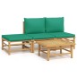 vidaXL 4-tlg. Garten-Lounge-Set mit Grünen Kissen Bambus vidaXL 4-tlg. Garten-Lounge-Set mit Grünen Kissen Bambus