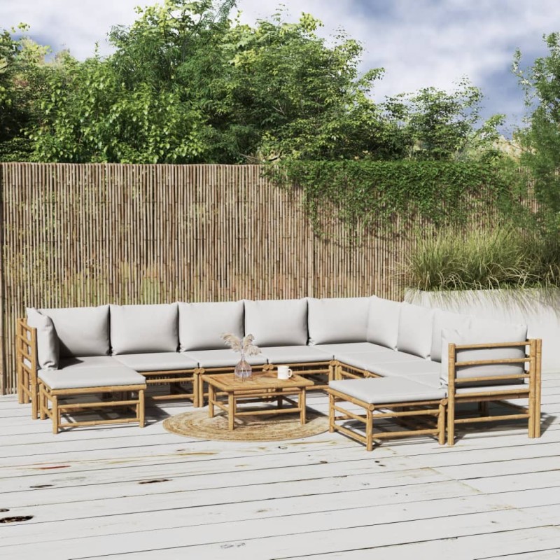 vidaXL 11-tlg. Garten-Lounge-Set mit Hellgrauen Kissen Bambus vidaXL 11-tlg. Garten-Lounge-Set mit Hellgrauen Kissen Bambus