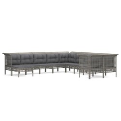 vidaXL 10-tlg. Garten-Lounge-Set mit Kissen Grau Poly Rattan