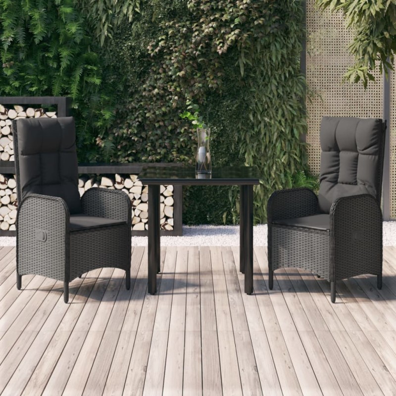 vidaXL 3-tlg. Garten-Essgruppe mit Kissen Schwarz Poly Rattan vidaXL 3-tlg. Garten-Essgruppe mit Kissen Schwarz Poly Rattan