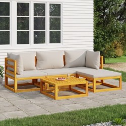 vidaXL 5-tlg. Garten-Lounge-Set mit Hellgrauen Kissen Massivholz