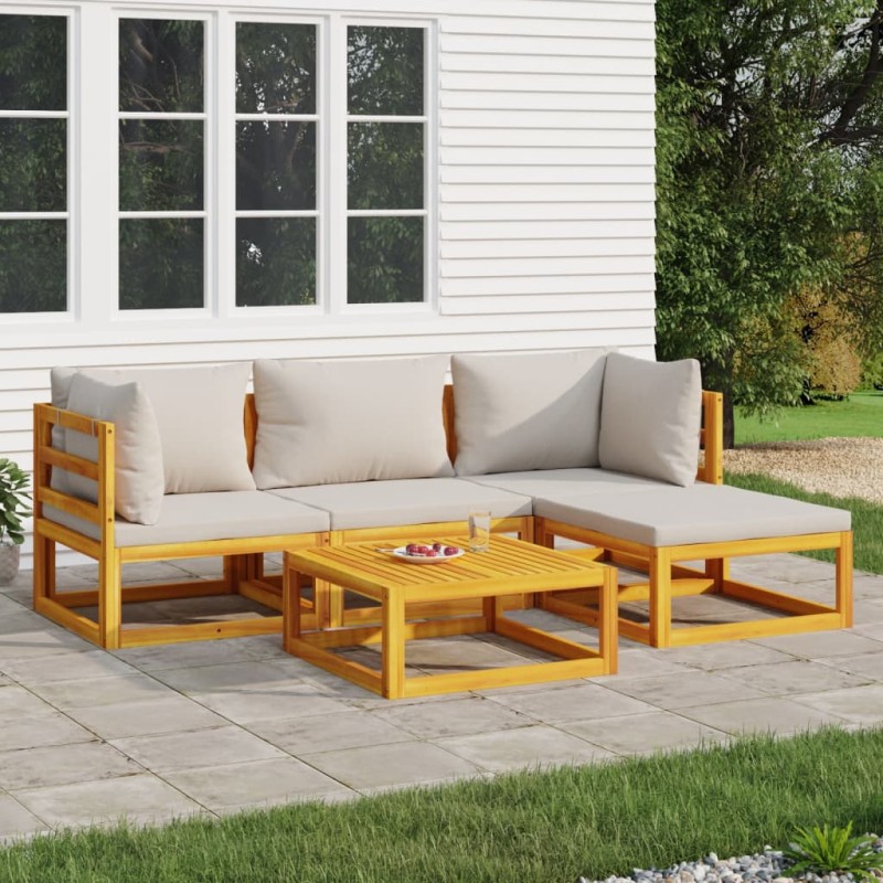 vidaXL 5-tlg. Garten-Lounge-Set mit Hellgrauen Kissen Massivholz vidaXL 5-tlg. Garten-Lounge-Set mit Hellgrauen Kissen Massivholz