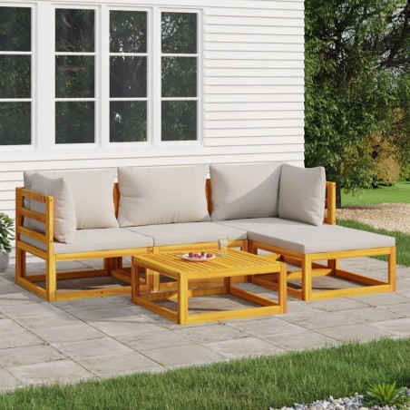 vidaXL 5-tlg. Garten-Lounge-Set mit Hellgrauen Kissen Massivholz