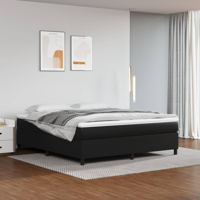 vidaXL Boxspringbett mit Matratze Schwarz 180x200 cm Kunstleder vidaXL Boxspringbett mit Matratze Schwarz 180x200 cm Kunstleder
