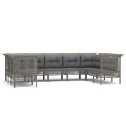 vidaXL 9-tlg. Garten-Lounge-Set mit Kissen Grau Poly Rattan