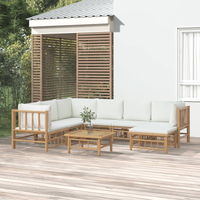vidaXL 8-tlg. Garten-Lounge-Set mit Cremeweißen Kissen Bambus vidaXL 8-tlg. Garten-Lounge-Set mit Cremeweißen Kissen Bambus