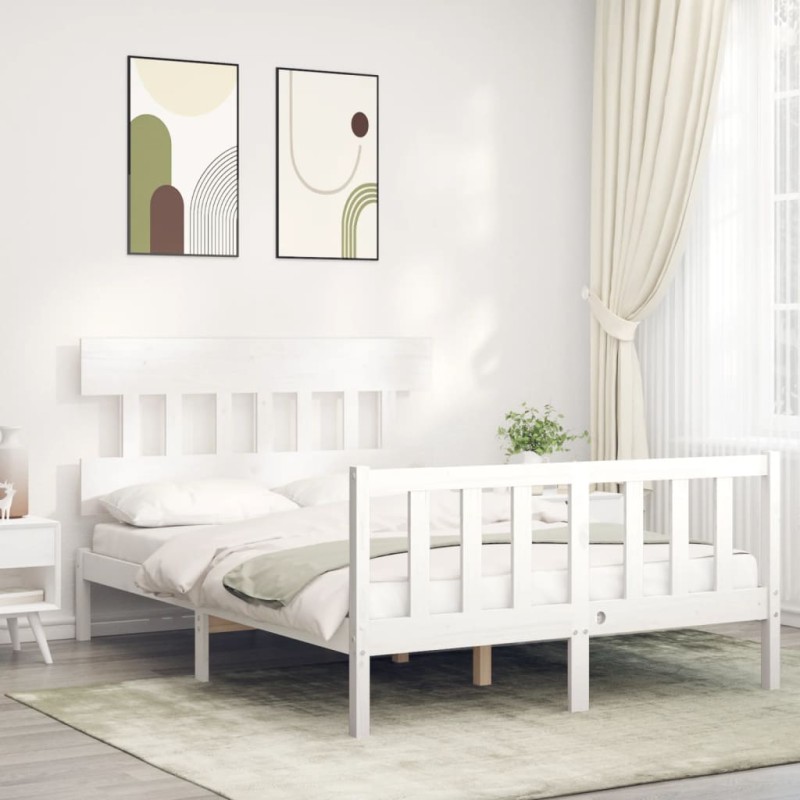 vidaXL Massivholzbett mit Kopfteil Weiß 140x200 cm vidaXL Massivholzbett mit Kopfteil Weiß 140x200 cm