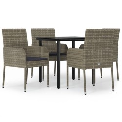 vidaXL 5-tlg. Garten-Essgruppe mit Kissen Schwarz und Grau Poly Rattan