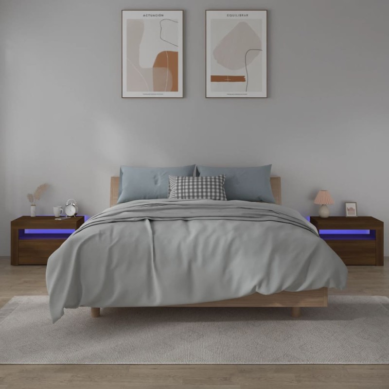 vidaXL Nachttische 2 Stk. mit LEDs Braun Eiche 60x35x40 cm vidaXL Nachttische 2 Stk. mit LEDs Braun Eiche 60x35x40 cm