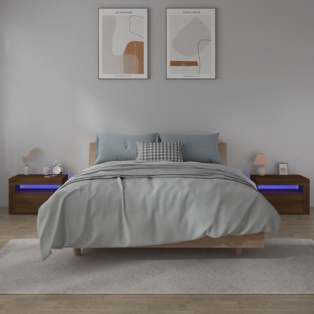 vidaXL Nachttische 2 Stk. mit LEDs Braun Eiche 60x35x40 cm