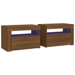 vidaXL Nachttische 2 Stk. mit LEDs Braun Eiche 60x35x40 cm