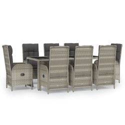 vidaXL 9-tlg. Garten-Essgruppe mit Kissen Grau Poly Rattan