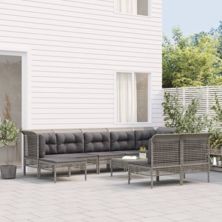 vidaXL 9-tlg. Garten-Lounge-Set mit Kissen Grau Poly Rattan