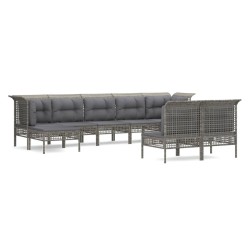 vidaXL 9-tlg. Garten-Lounge-Set mit Kissen Grau Poly Rattan