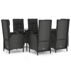 vidaXL 7-tlg. Garten-Essgruppe mit Kissen Schwarz Poly Rattan