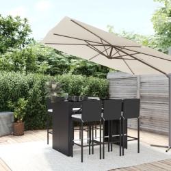 vidaXL 7-tlg. Gartenbar-Set mit Kissen Schwarz Poly Rattan