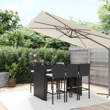 vidaXL 7-tlg. Gartenbar-Set mit Kissen Schwarz Poly Rattan