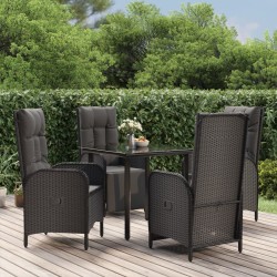vidaXL 5-tlg. Garten-Essgruppe mit Kissen Schwarz Poly Rattan