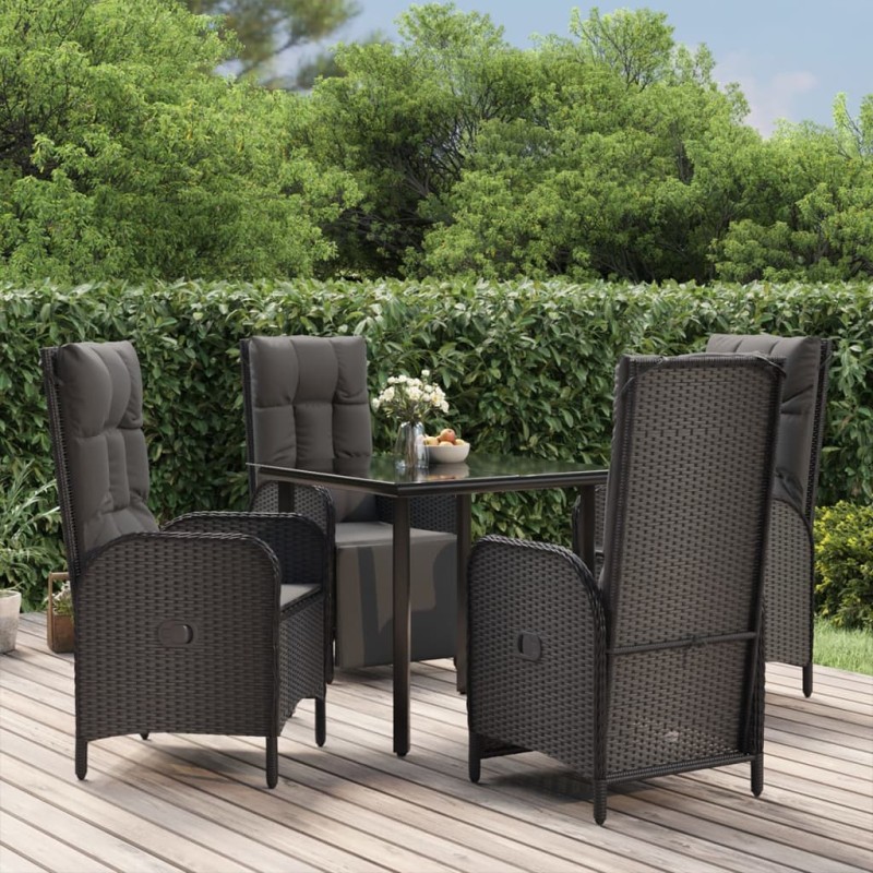vidaXL 5-tlg. Garten-Essgruppe mit Kissen Schwarz Poly Rattan vidaXL 5-tlg. Garten-Essgruppe mit Kissen Schwarz Poly Rattan