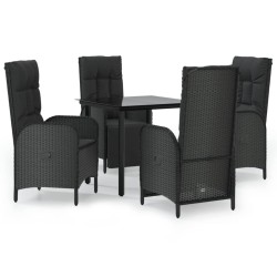 vidaXL 5-tlg. Garten-Essgruppe mit Kissen Schwarz Poly Rattan