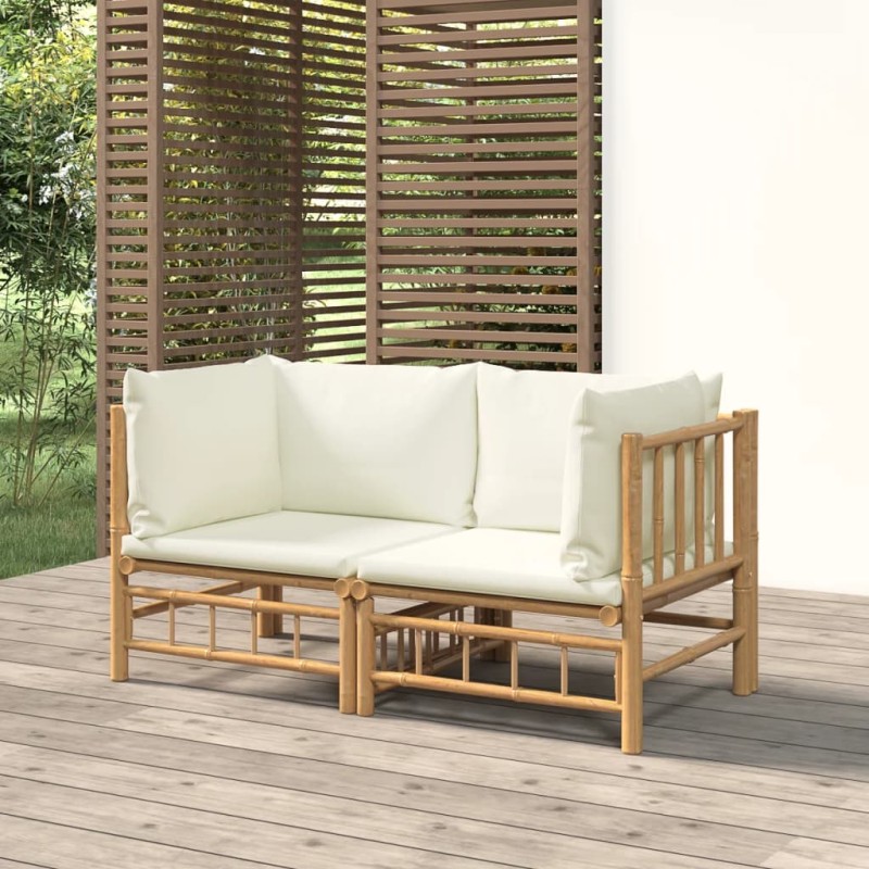vidaXL Garten-Ecksofas mit Cremeweißen Kissen 2 Stk. Bambus vidaXL Garten-Ecksofas mit Cremeweißen Kissen 2 Stk. Bambus