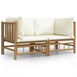 vidaXL Garten-Ecksofas mit Cremeweißen Kissen 2 Stk. Bambus