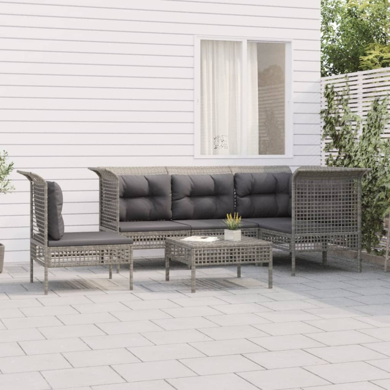 vidaXL 6-tlg. Garten-Lounge-Set mit Kissen Grau Poly Rattan vidaXL 6-tlg. Garten-Lounge-Set mit Kissen Grau Poly Rattan