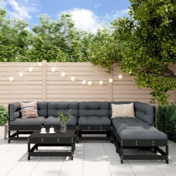 vidaXL 7-tlg. Garten-Lounge-Set mit Kissen Schwarz Massivholz