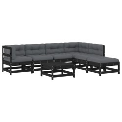 vidaXL 7-tlg. Garten-Lounge-Set mit Kissen Schwarz Massivholz