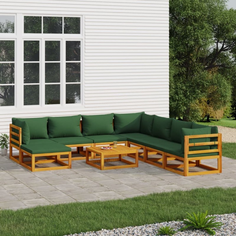 vidaXL 9-tlg. Garten-Lounge-Set mit Grünen Kissen Massivholz vidaXL 9-tlg. Garten-Lounge-Set mit Grünen Kissen Massivholz