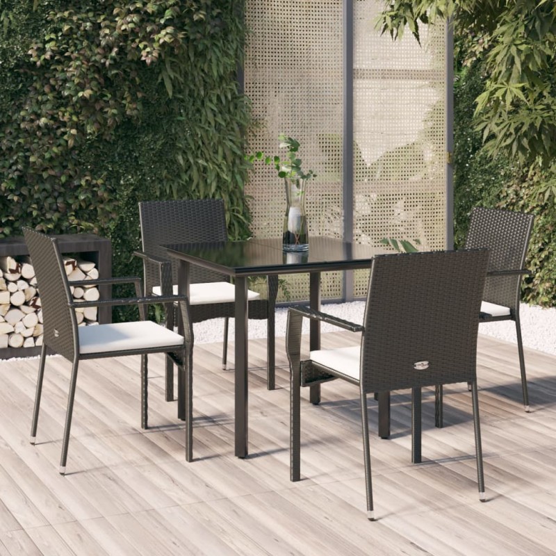 vidaXL 5-tlg. Garten-Essgruppe mit Kissen Schwarz Poly Rattan vidaXL 5-tlg. Garten-Essgruppe mit Kissen Schwarz Poly Rattan
