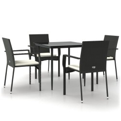 vidaXL 5-tlg. Garten-Essgruppe mit Kissen Schwarz Poly Rattan