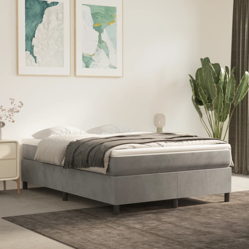 vidaXL Boxspringbett mit Matratze Hellgrau 140x200 cm Samt vidaXL Boxspringbett mit Matratze Hellgrau 140x200 cm Samt