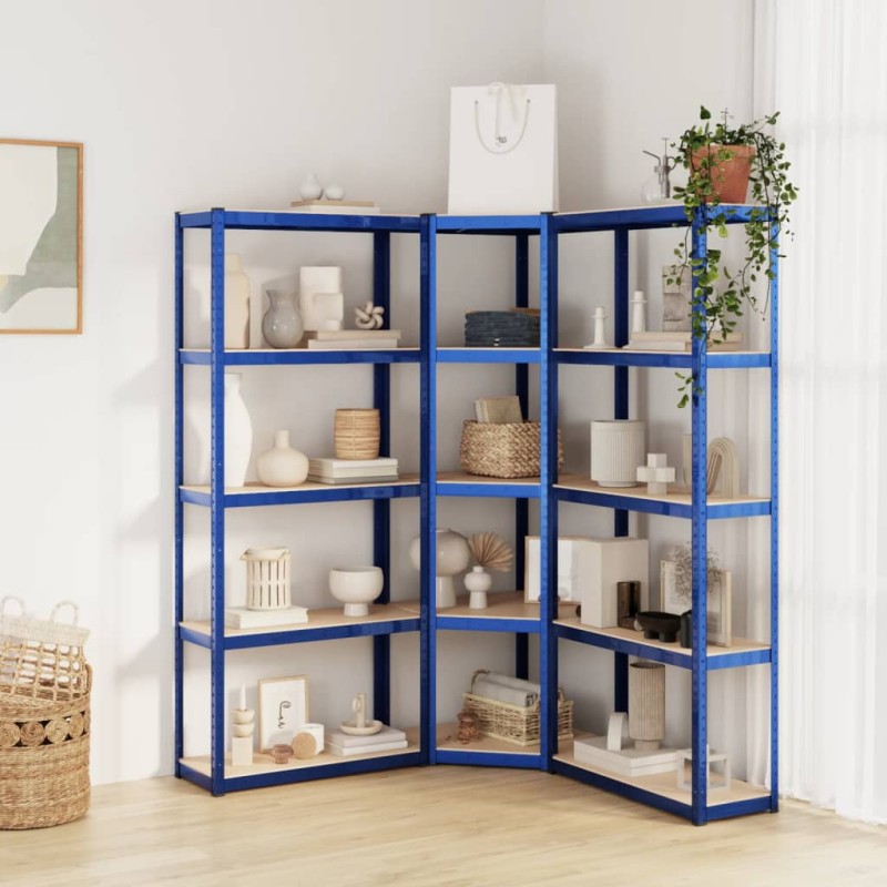 vidaXL Regale mit 5 Böden 3 Stk. Blau Stahl & Holzwerkstoff vidaXL Regale mit 5 Böden 3 Stk. Blau Stahl & Holzwerkstoff