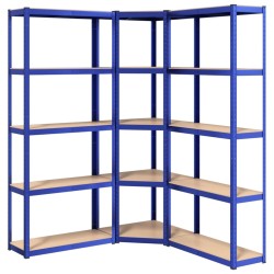 vidaXL Regale mit 5 Böden 3 Stk. Blau Stahl & Holzwerkstoff