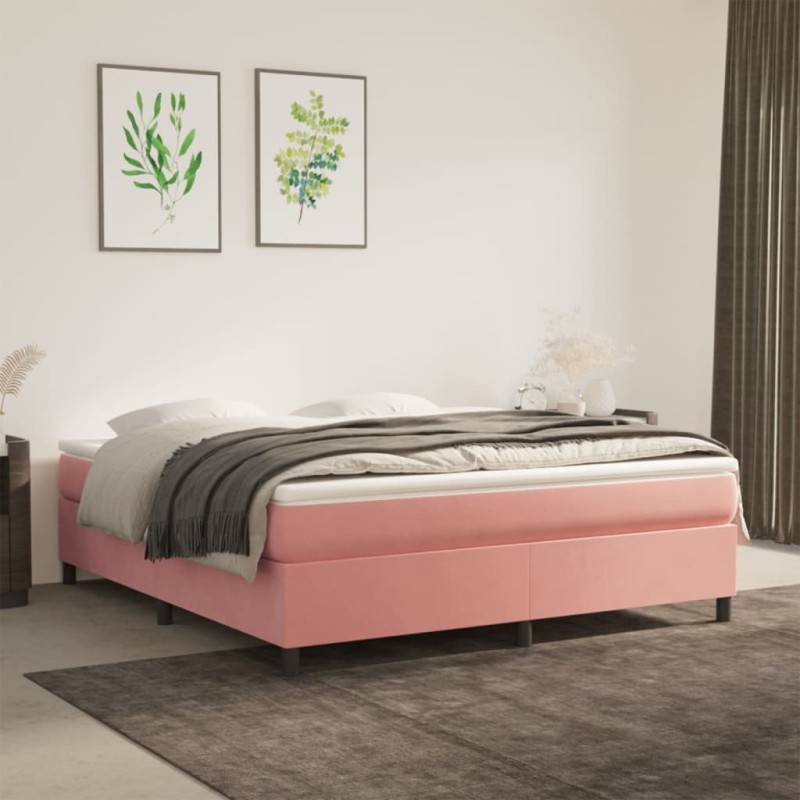 vidaXL Boxspringbett mit Matratze Rosa 160x200 cm Samt vidaXL Boxspringbett mit Matratze Rosa 160x200 cm Samt