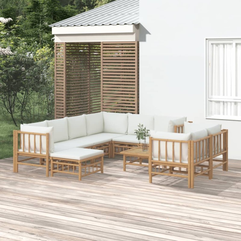 vidaXL 10-tlg. Garten-Lounge-Set mit Cremeweißen Kissen Bambus vidaXL 10-tlg. Garten-Lounge-Set mit Cremeweißen Kissen Bambus