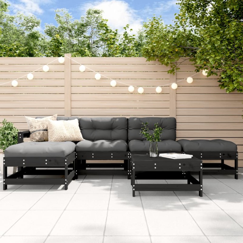 vidaXL 6-tlg. Garten-Lounge-Set mit Kissen Schwarz Massivholz vidaXL 6-tlg. Garten-Lounge-Set mit Kissen Schwarz Massivholz