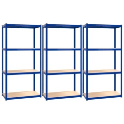 vidaXL Regale mit 4 Böden 3 Stk. Blau Stahl & Holzwerkstoff