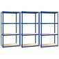 vidaXL Regale mit 4 Böden 3 Stk. Blau Stahl & Holzwerkstoff