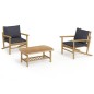 vidaXL 3-tlg. Garten-Lounge-Set mit Dunkelgrauen Kissen Bambus vidaXL 3-tlg. Garten-Lounge-Set mit Dunkelgrauen Kissen Bambus