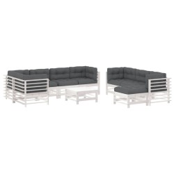 vidaXL 10-tlg. Garten-Lounge-Set mit Kissen Weiß Massivholz