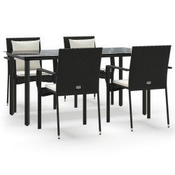 vidaXL 5-tlg. Garten-Essgruppe mit Kissen Schwarz Poly Rattan