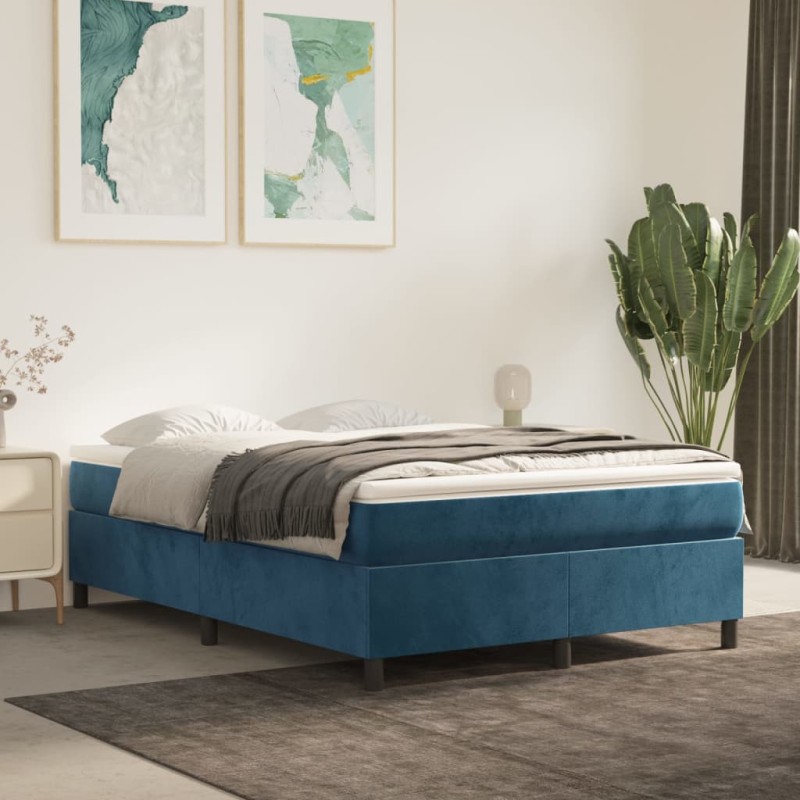 vidaXL Boxspringbett mit Matratze Dunkelblau 140x190 cm Samt vidaXL Boxspringbett mit Matratze Dunkelblau 140x190 cm Samt