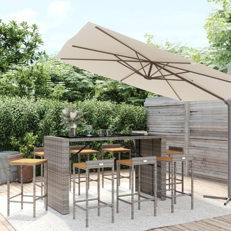 vidaXL 9-tlg. Gartenbar-Set Grau Poly Rattan & Massivholz Akazie vidaXL 9-tlg. Gartenbar-Set Grau Poly Rattan & Massivholz Akazie